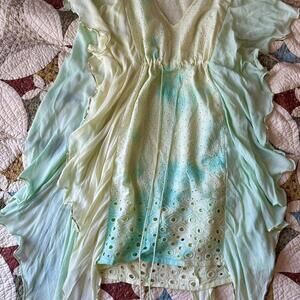 Lightweight, flowy green and blue tie-dye boho fairy dress.